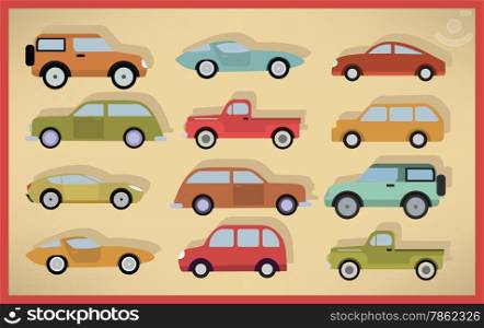 Vector illustration of various simple cars collection