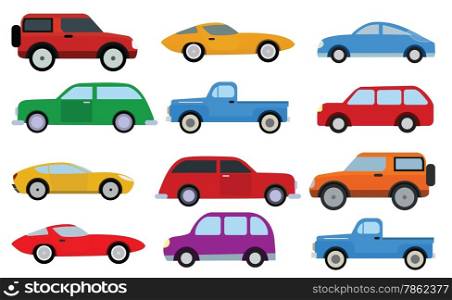 Vector illustration of various simple cars collection