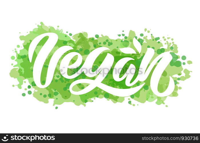 Vector illustration of Vegan text for tags, stickers, advertising and banners. Hand drawn brush lettering, calligraphy for vegan production.