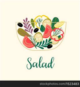 Vector illustration of vegetable salad. Healthy food. Elements for design. Vector illustration of vegetable salad. Healthy food.