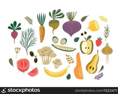 Vector illustration of vegetables and fruit. Elements for design. Vector illustration of vegetables and fruit.