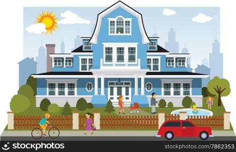 Vector illustration of victorian family house