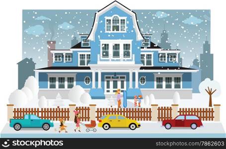 Vector illustration of victorian family house