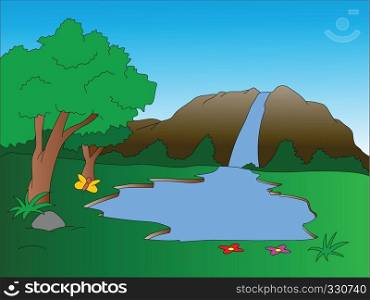 Vector illustration of waterfall scenery.