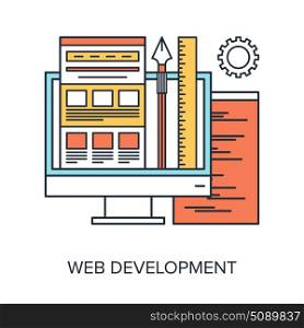 Vector illustration of web development flat line design concept.