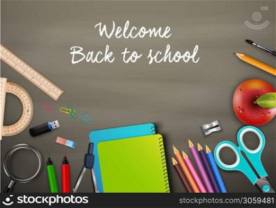 Vector illustration of Welcome back to school with school supplies