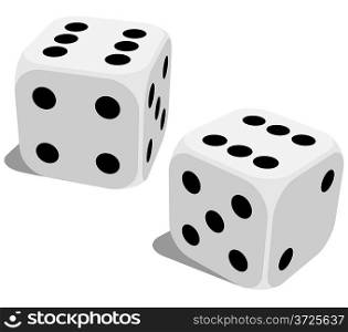 Vector illustration of white dice with double six roll. No gradients of effects.