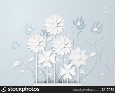 Vector Illustration of White flower and Bouquet beautiful, Paper art 3D style.