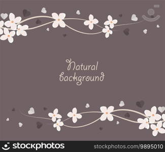 Vector illustration of white flowers. Natural background with branch decoration with flowers. Branch decoration with flowers