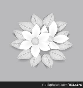 Vector illustration of white flowers on gray background. Background with floral decorations. White flowers on gray background