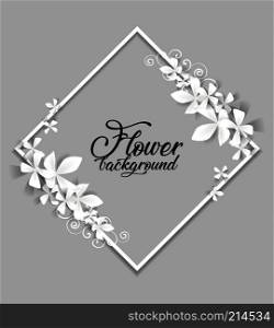 Vector illustration of white flowers on gray background. Floral frame. Flower pink background
