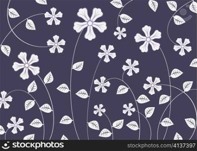 Vector illustration of white funky flowers abstract pattern on dark violet background