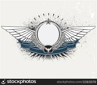 Vector illustration of winged heraldic shield or badge with banner, perfect for you to place your text