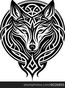 Vector illustration of wolf head with ornament. Vector illustration. Vector illustration of wolf head with ornament