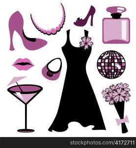 Vector illustration of woman accessories set related to glamour fashion.