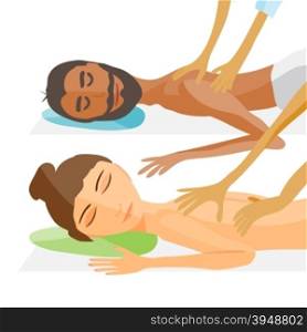 vector illustration of woman and man pampering herself by enjoying day spa massage, back massage, wellness salon