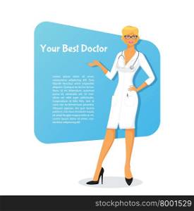 Vector illustration of Woman doctor in white uniform. Woman doctor in white uniform
