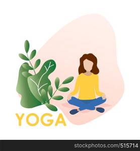 Vector illustration of woman doing office yoga. morning work-out. Concept of meditation. Modern vector illustration.. Vector illustration of woman doing office yoga.