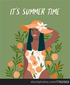 Vector illustration of woman in bright swimsuit. Design for summer concept and other use.. Vector illustration of woman in bright swimsuit. Design for summer concept and other.