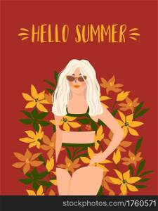 Vector illustration of woman in bright swimsuit. Design for summer concept and other use.. Vector illustration of woman in bright swimsuit. Design for summer concept and other.