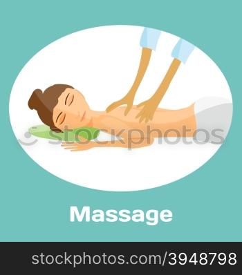 vector illustration of woman pampering herself by enjoying day spa massage, back massage, wellness salon in thailand, background with space for text