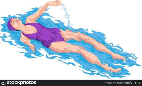 Vector illustration of woman swimming in pool.