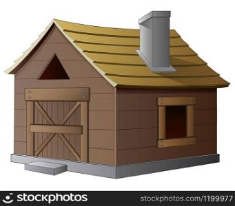 Vector illustration of Wooden house with chimney on white background