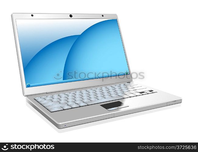 Vector illustration of working white laptop isolated on white background.