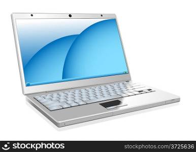 Vector illustration of working white laptop isolated on white background.