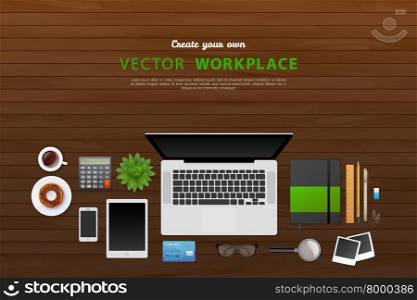 Vector illustration of Workplace with isolated objects