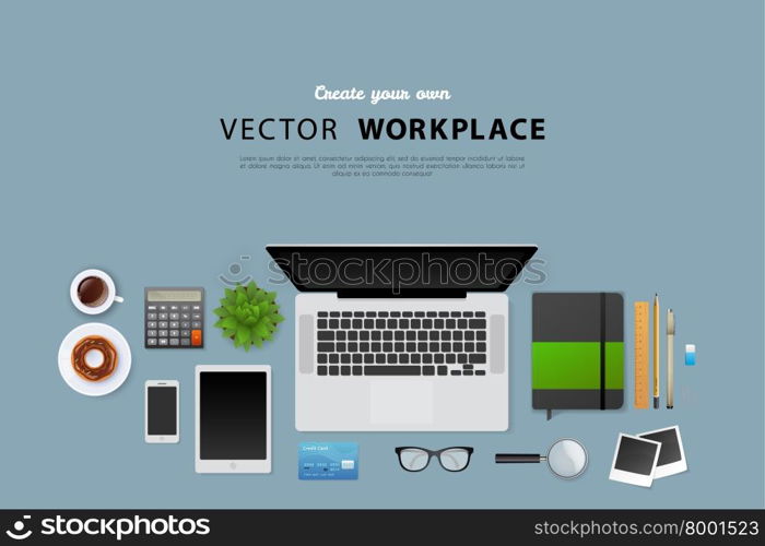 Vector illustration of Workplace with isolated objects