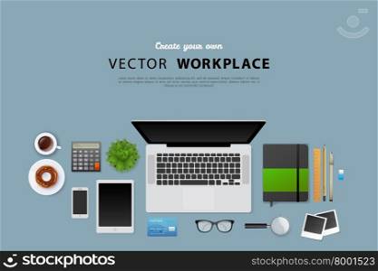 Vector illustration of Workplace with isolated objects