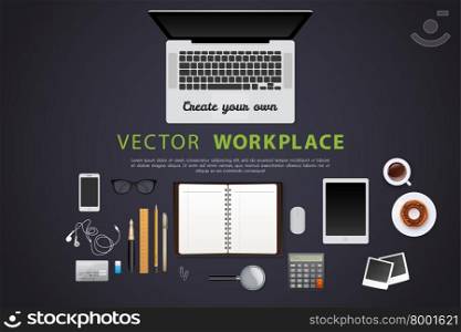 Vector illustration of Workplace with isolated objects. Workplace with isolated objects