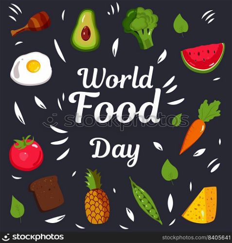vector illustration of world food day, colorful black background. vector illustration of world food day, colorful black background.
