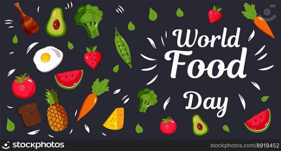 vector illustration of world food day, colorful black background. vector illustration of world food day, colorful black background.