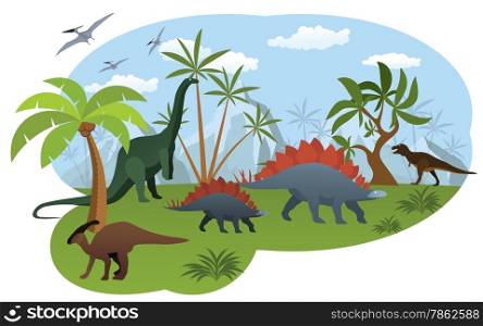 Vector illustration of world of dinosaurs (simple stylization)