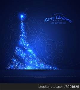 Vector illustration of Xmas tree glowing background