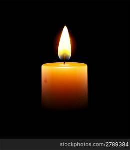 Vector illustration of yellow candle on black background