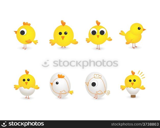 Vector illustration of yellow chickens
