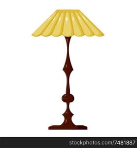 Vector illustration of yellow floor lamp on a white background. Vintage lamp. Floor lamp in Cartoon style