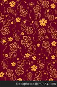 Vector illustration of yellow funky flowers abstract pattern on red background