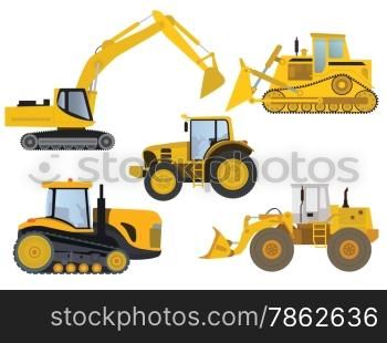 Vector illustration of yellow heavy machines