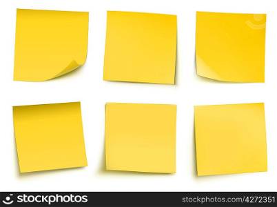Vector illustration of yellow post it notes isolated on white background.