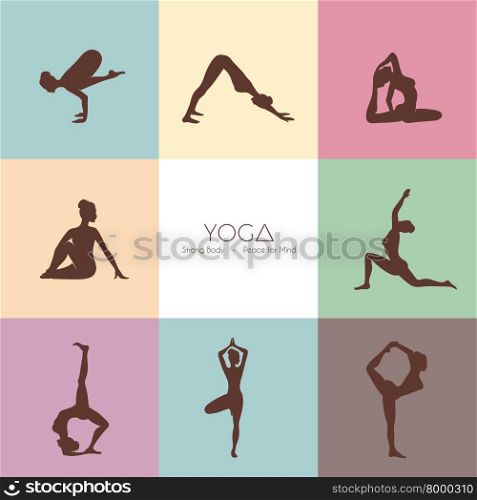 Vector illustration of Yoga poses woman&rsquo;s silhouette