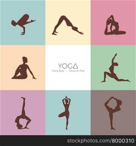 Vector illustration of Yoga poses woman&rsquo;s silhouette
