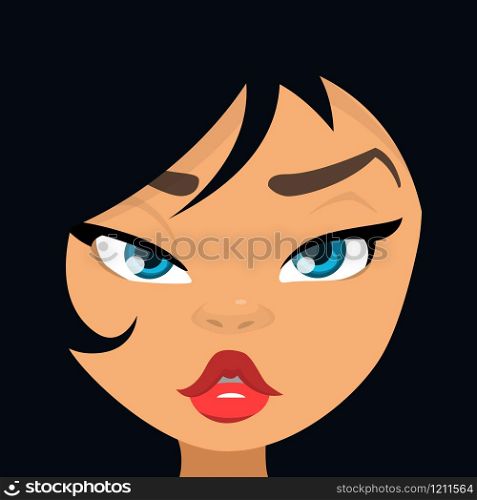 Vector illustration of young brunette woman. Vector illustration