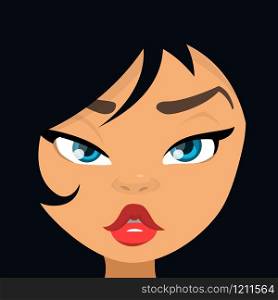 Vector illustration of young brunette woman. Vector illustration