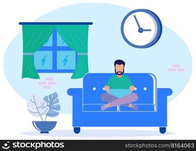 Vector illustration of young businessman working from home. Stay at home social media c&aign for coronavirus awareness and prevention.