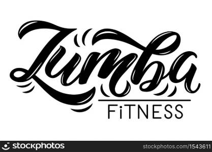 Vector illustration of Zumba text for logo design. Hand drawn calligraphy for business card, banners, badge, tags and announcements.