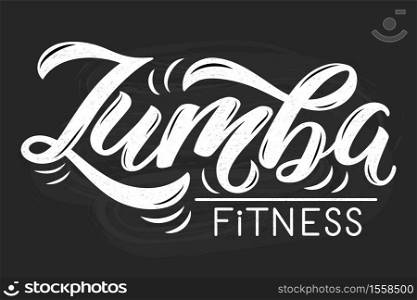 Vector illustration of Zumba text for logo design. Hand drawn calligraphy for business card, banners, badge, tags and announcements.